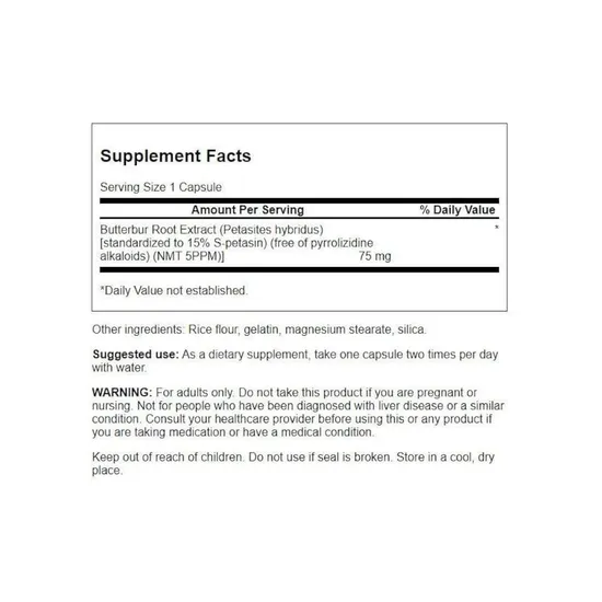 Swanson Butterbur Extract 75mg 60 Capsules