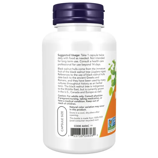 NOW Foods Black Walnut Hulls 500mg 100 Capsules