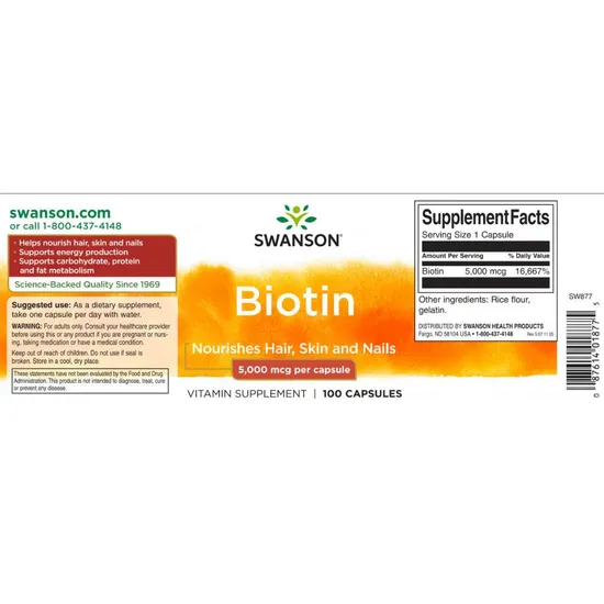 Swanson Biotin Capsules 5000mcg - 30 Capsules