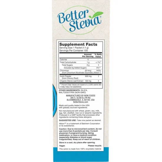 NOW Foods BetterStevia Balance With Chromium & Inulin 100 Packets