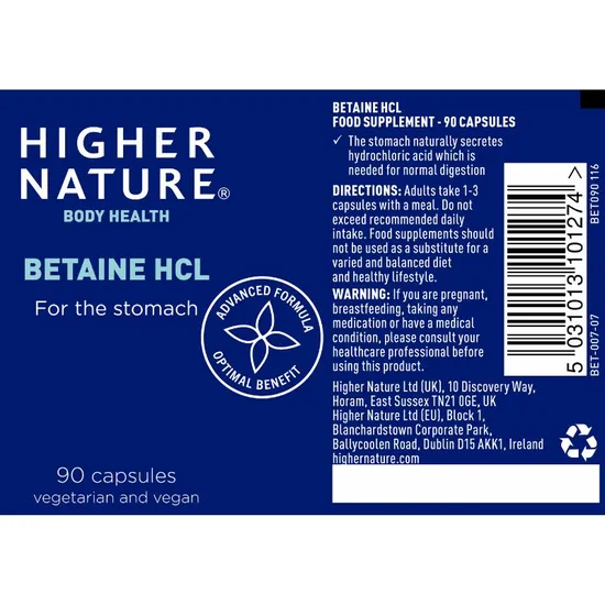 Higher Nature Betaine HCl Capsules 90 Capsules
