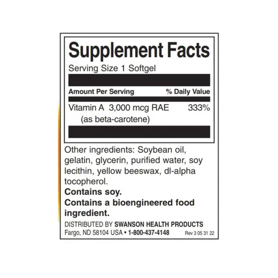 Swanson Beta-Carotene Vitamin A 10000 Iu - 100 Soft Gels