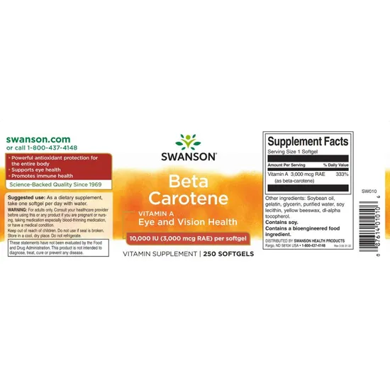 Swanson Beta-Carotene Vitamin A 10000 Iu - 100 Soft Gels