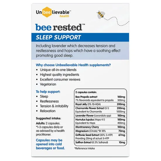 Unbeelievable Health Bee Rested Sleep Support Capsules 20 Capsules