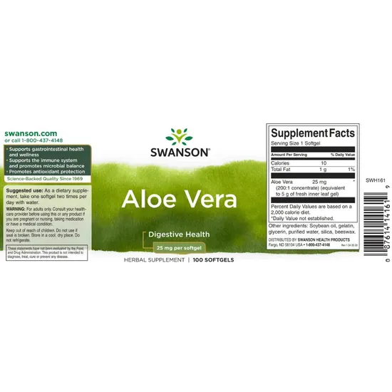 Swanson Aloe Vera 25mg 100 Softgels