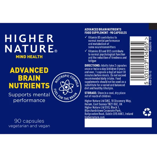 Higher Nature Advanced Brain Nutrients 90 Vegetable Capsules