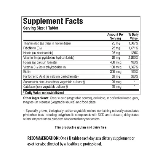 Biotics Research Bio-B Complex B Complex w/SOD & Catalase Tablets 90 Tablets