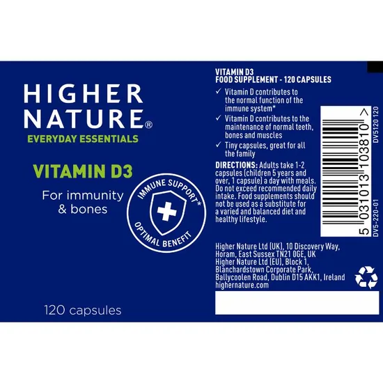 Higher Nature Vitamin D 500iu Softgels 120 Softgels