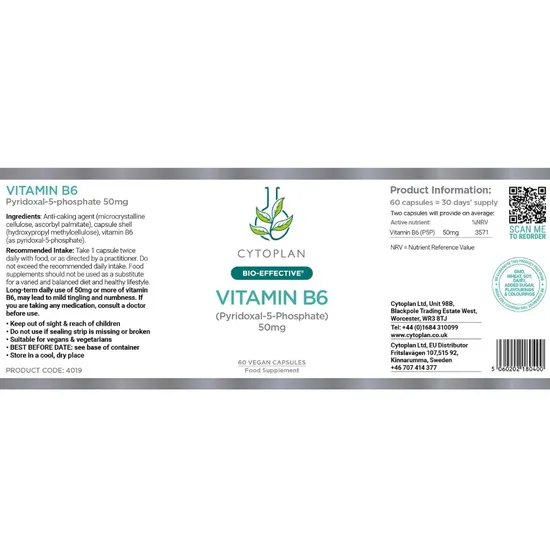 Cytoplan Vitamin B6 P5p 50mg Capsules 60 Capsules