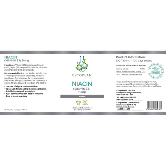 Cytoplan Niacin Vitamin B3 50mg Tablets 100 Tablets