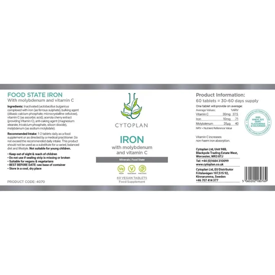 Cytoplan Iron/Molybdenum 10mg 20ug + Vitamin C Tablets 60 Tablets