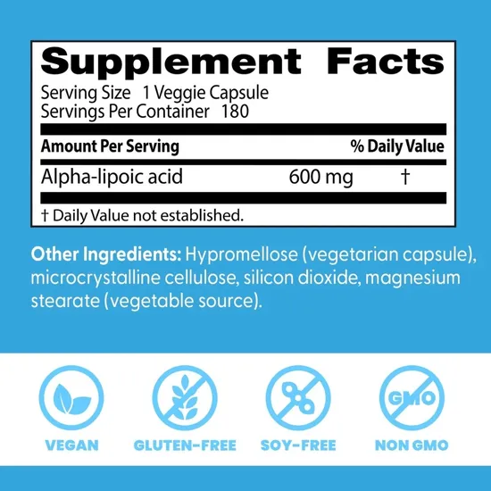 Doctor's Best Alpha Lipoic Acid 600mg Vegicaps 180 Vegicaps