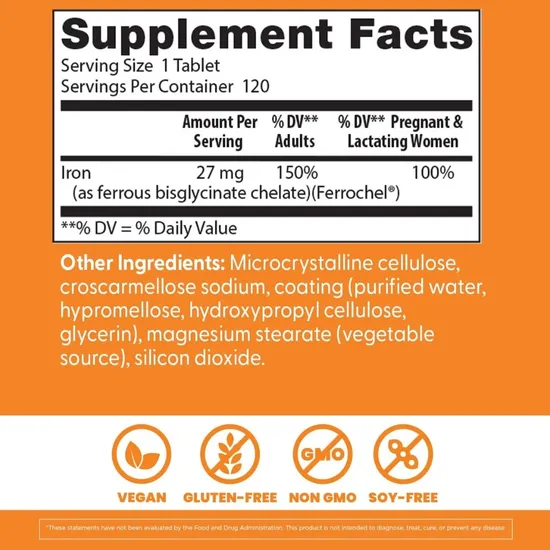 Doctor's Best High Absorption Iron 27mg Tablets 120 Tablets