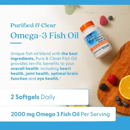 Doctor's Best Purified & Clear Omega 3 Fish Oil 1000mg Marine Softgels 120 Softgels