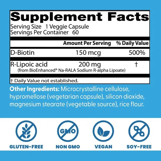 Doctor's Best Stabilised R-Lipoic Acid With BioEnhanced Na-RALA 200mg Vegicaps 60 Vegicaps