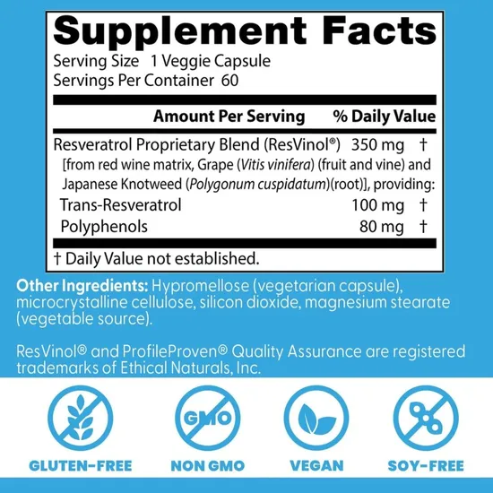 Doctor's Best Trans-Resveratrol With ResVinol-25 100mg Vegicaps 60 Vegicaps