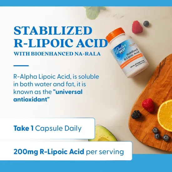 Doctor's Best Stabilised R-Lipoic Acid With BioEnhanced Na-RALA 200mg Vegicaps 60 Vegicaps