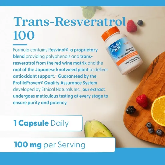 Doctor's Best Trans-Resveratrol With ResVinol-25 100mg Vegicaps 60 Vegicaps