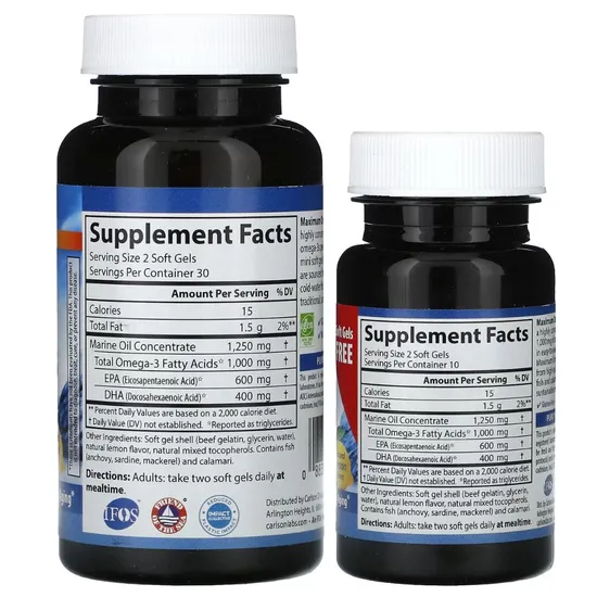 Carlson Labs Maximum Omega Mini Softgels + 20 60 Softgels