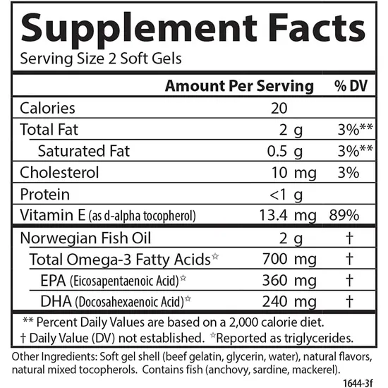 Carlson Labs The Very Finest Fish Oil 700mg Omega-3s Natural Orange 120 + Softgels 30 Softgels