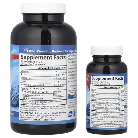 Carlson Labs Norwegian Salmon Oil Softgels + 50 180 Softgels