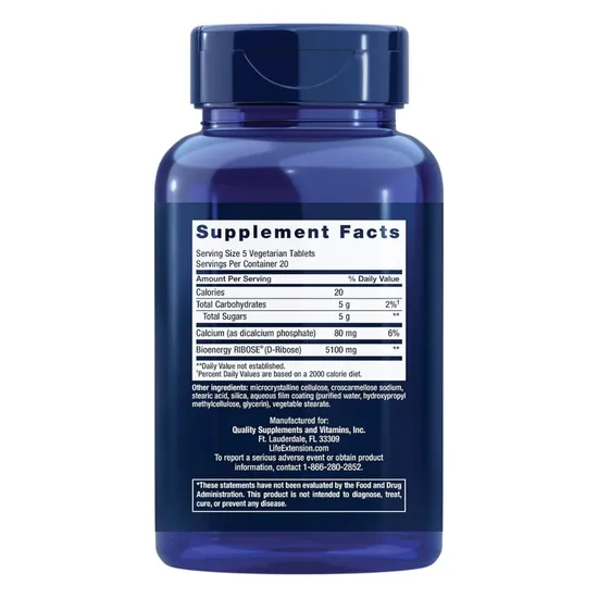 Life Extension D-Ribose Vegetarian Tablets 100 Tablets