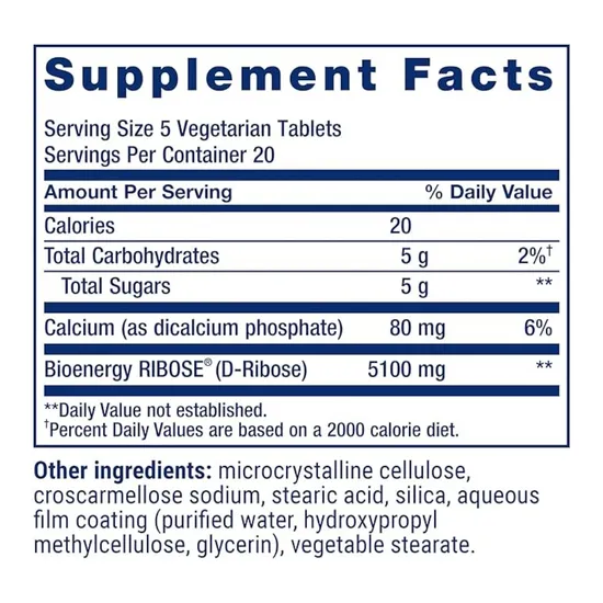 Life Extension D-Ribose Vegetarian Tablets 100 Tablets