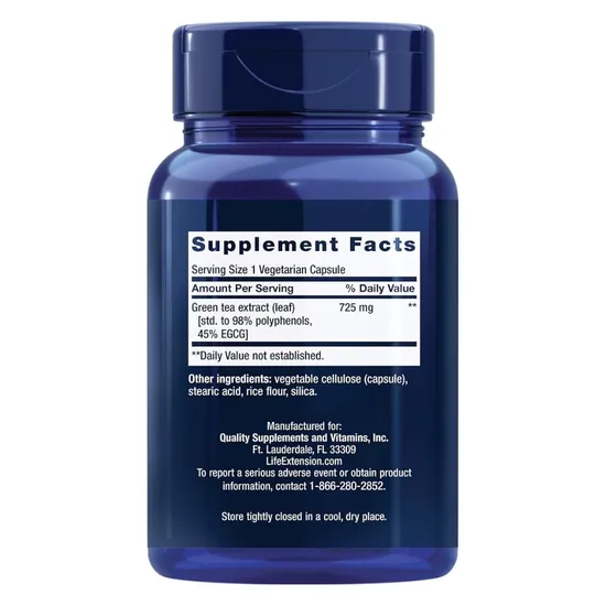 Life Extension Lightly Caffeinated Mega Green Tea Extract Vegicaps 100 Vegicaps