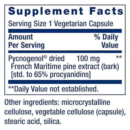 Life Extension Pycnogenol French Maritime Pine Bark Extract 100mg Vegicaps 60 Vegicaps