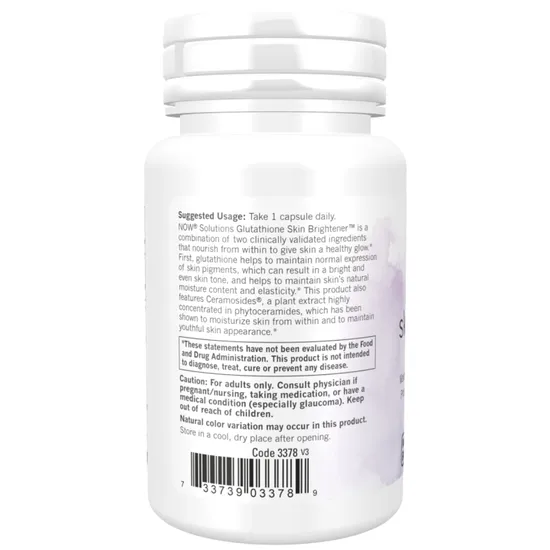 NOW Foods Glutathione Skin Brightener With Ceramosides Capsules 30 Capsules