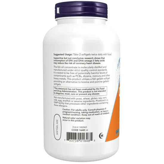 NOW Foods Omega-3 Molecularly Distilled Fish Softgels 200 Softgels