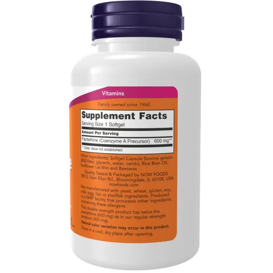 NOW Foods Pantethine 600mg Double Strength Softgels 60 Softgels