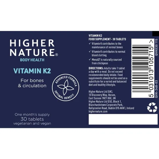 Higher Nature Vitamin K2 Vegetable Capsules 30 Capsules