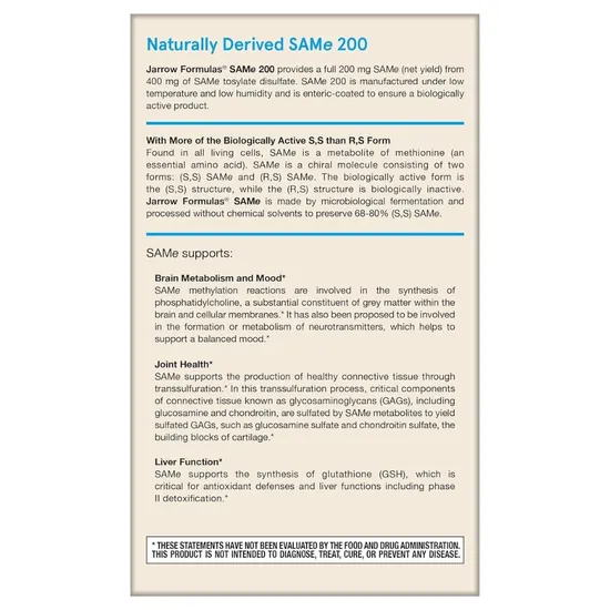 Jarrow Formulas SAMe 200 Tablets 60 Tablets