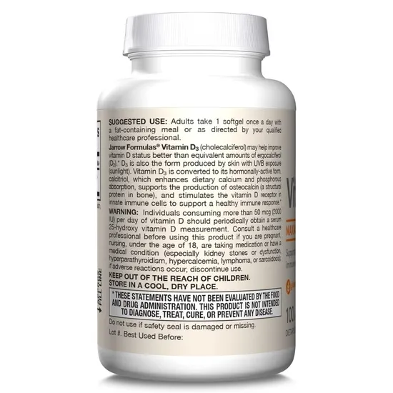 Jarrow Formulas Vitamin D3 5000iu Softgels 100 Softgels