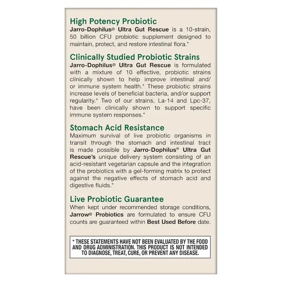 Jarrow Formulas Ultra JarroDophilus 50 Billion Vegicaps 60 Vegicaps