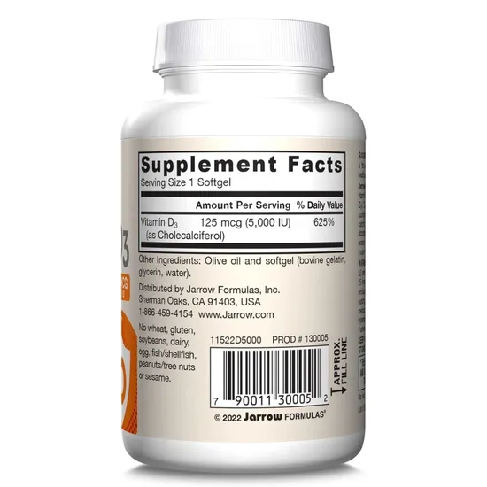 Jarrow Formulas Vitamin D3 5000iu Softgels 100 Softgels