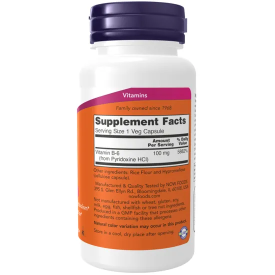 NOW Foods Vitamin B-6 100mg Capsules 250 Capsules