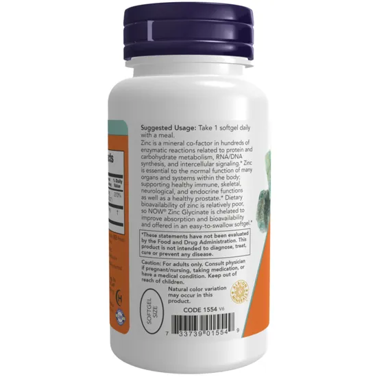 NOW Foods Zinc Glycinate Softgels 120 Softgels