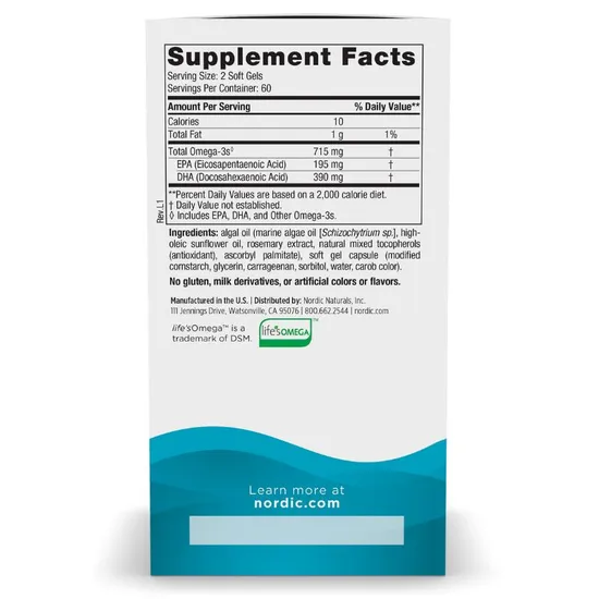 Nordic Naturals Algae Omega 715mg Softgels 120 Softgels