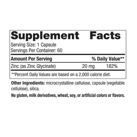 Nordic Naturals Zinc Glycinate 20mg Capsules 60 Capsules