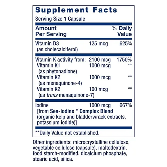 Life Extension Vitamins D & K With Sea-Iodine Capsules 60 Capsules
