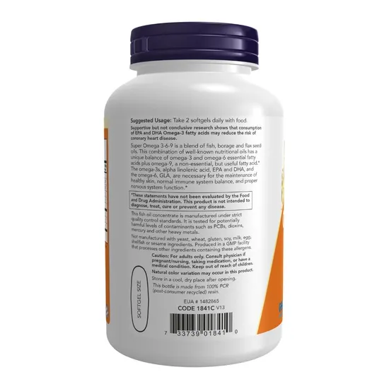 NOW Foods Super Omega 3-6-9 1200mg Softgels 180 Softgels