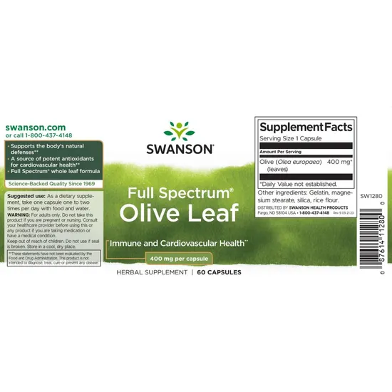 Swanson Full Spectrum Olive Leaf 400mg Capsules 60 Capsules