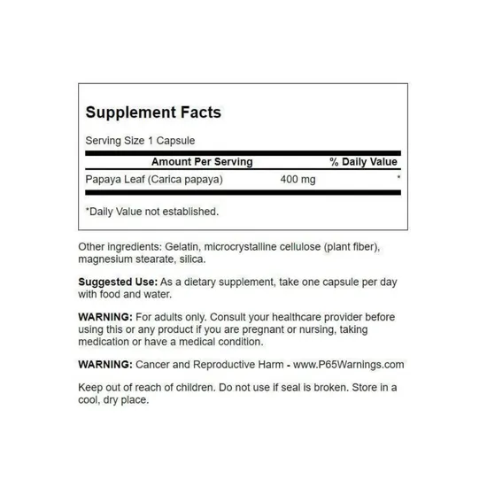 Swanson Full Spectrum Papaya Leaf 400mg Capsules 60 Capsules