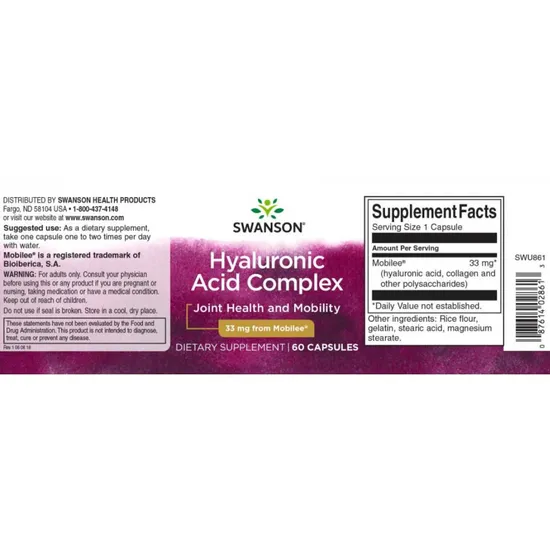 Swanson Hyaluronic Acid Complex 33mg Capsules 60 Capsules