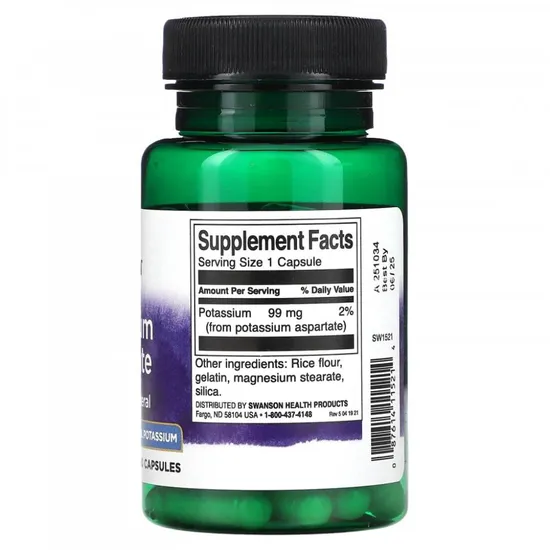Swanson Potassium Aspartate 99mg Capsules 60 Capsules