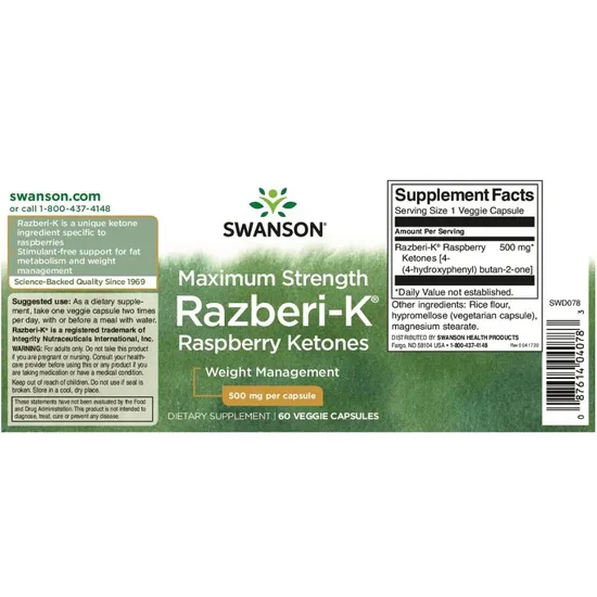Swanson Razberi-K 500mg Maximum Strength Capsules 60 Capsules
