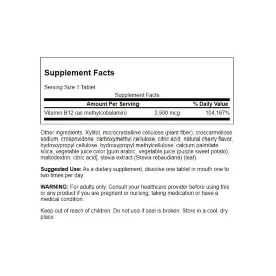 Swanson Vitamin B12 Methylcobalamin 2500mcg Cherry Tablets 60 Tablets