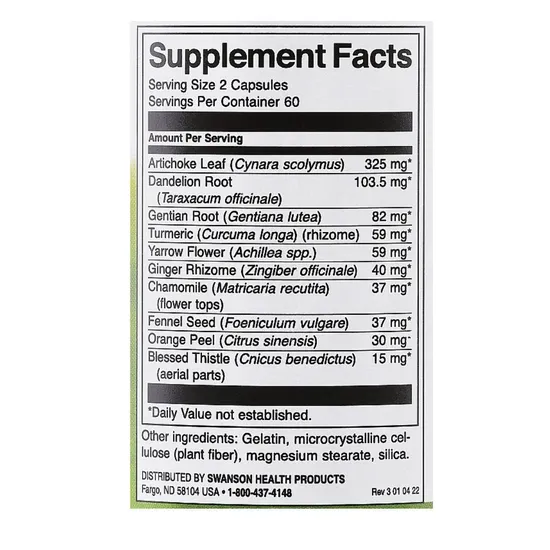 Swanson Bavarian Herbal Bitters Capsules 120 Capsules